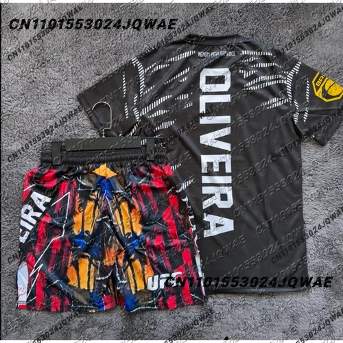 Imagen 2 del producto Charles Oliveira UFC boxeo lucha entrenamiento camiseta pantalones cortos hombres transpirable velocidad secado jersey lucha correr conjunto absorbente de sudor