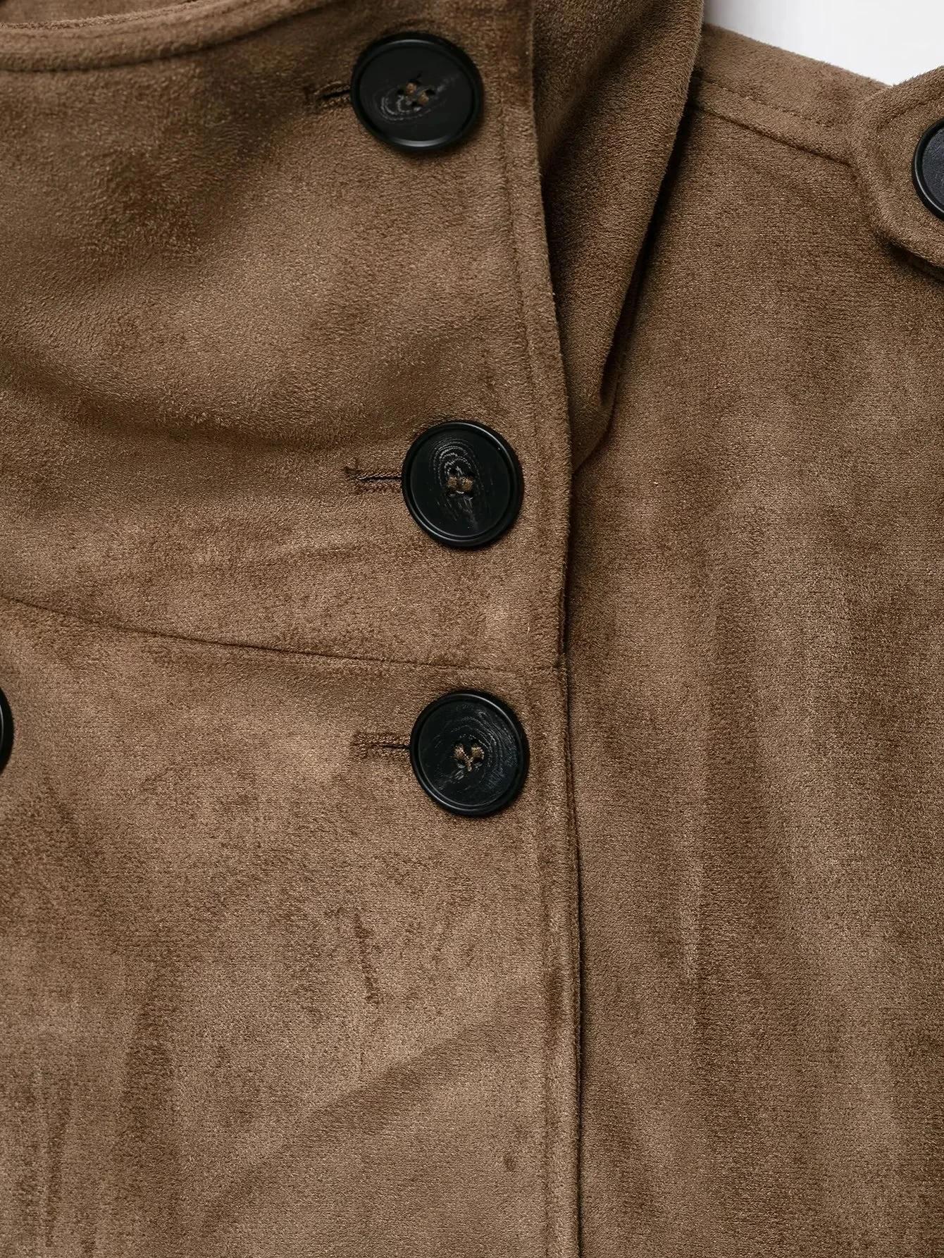 KONDALA Vintage Casual Chic Damen Wildlederweste Khaki Stehkragen Ärmellos Doppelreihig mit Taschen und Gürtel Modische Weste 2026 – Detail 8