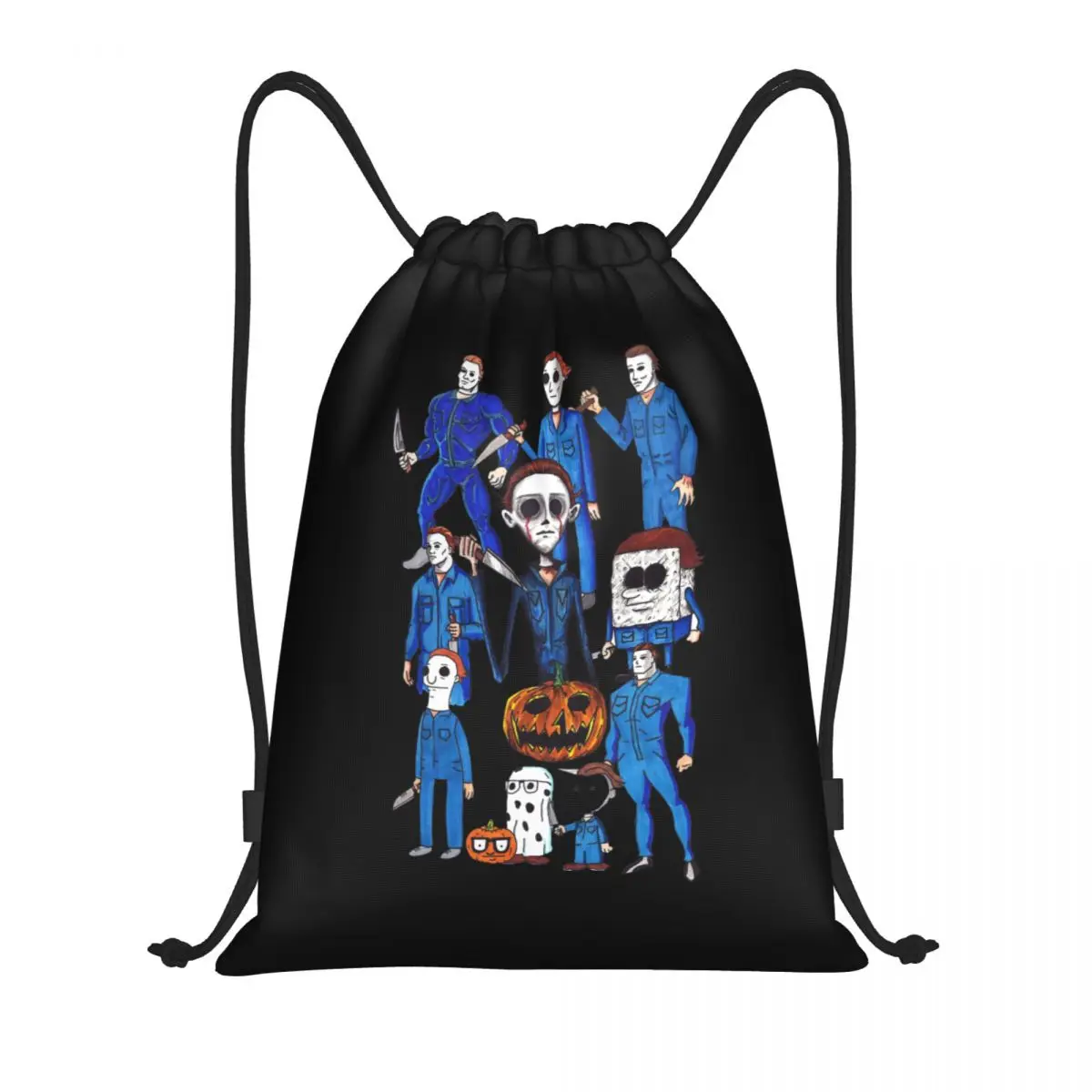 Custom Halloween Horror Michael Myers Knives Animation Drawstring Bag for Shopping Yoga Backpacks Women Men Sports Gym Sackpack