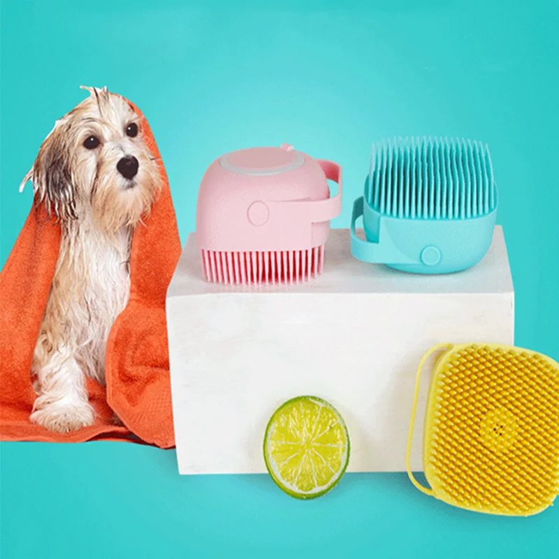 Bathroom Dog Bath Brush Massage Gloves Soft Safety Silicone Comb with Shampoo Box Pet Dog Brush