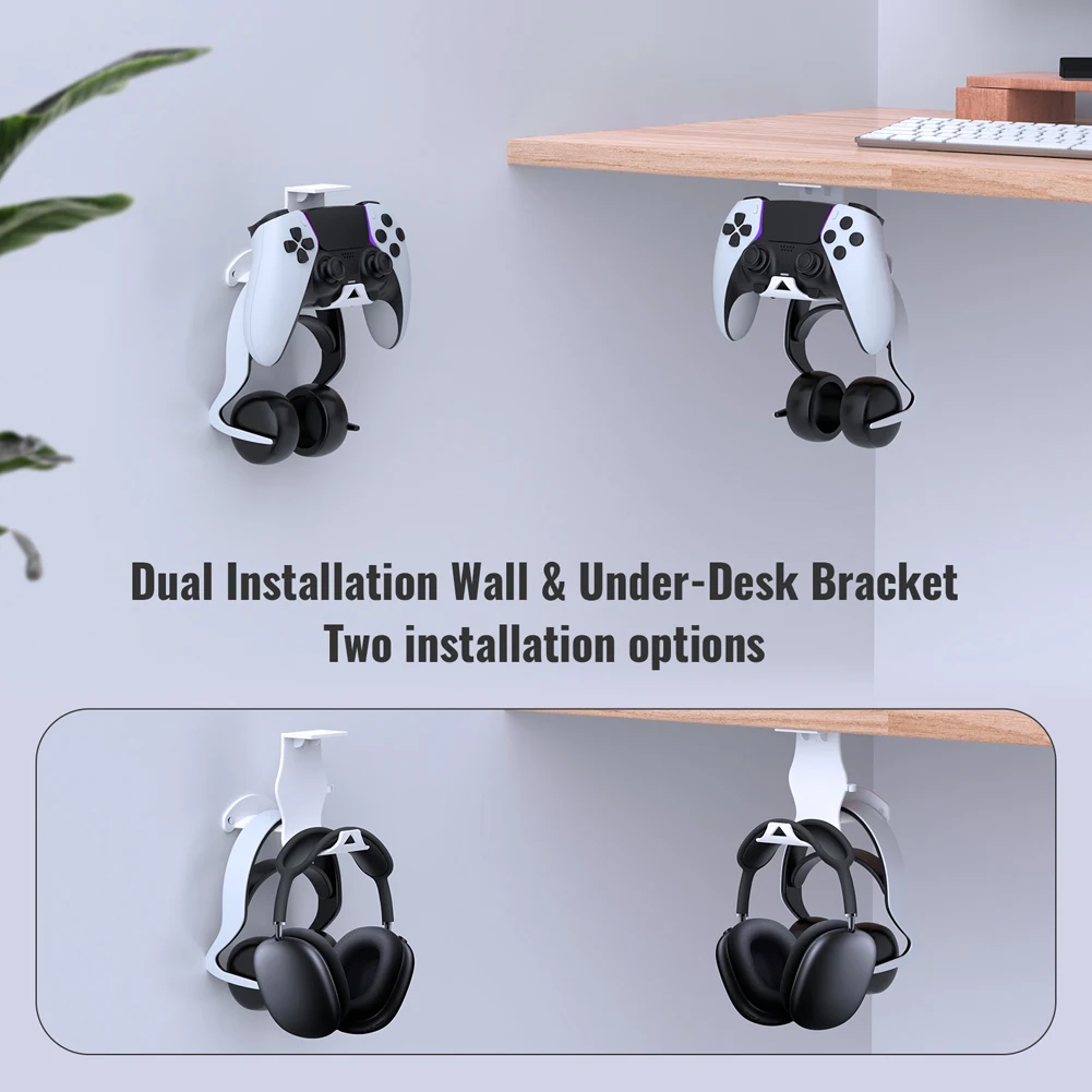 Under Desk/Wall Mount Controller Wall Stands with Headphone Hanger Wall Rack Wall Mount Wall Hanger for Switch Pro/PS5/PS4/xbox