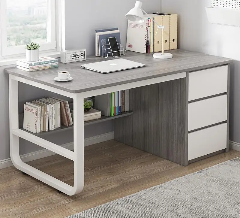 Modern eenvoudig houten bureau voor thuiskantoor slaapkamer ijzeren computertafel met lade kleine ruimtes groothandel gebruik meubilair