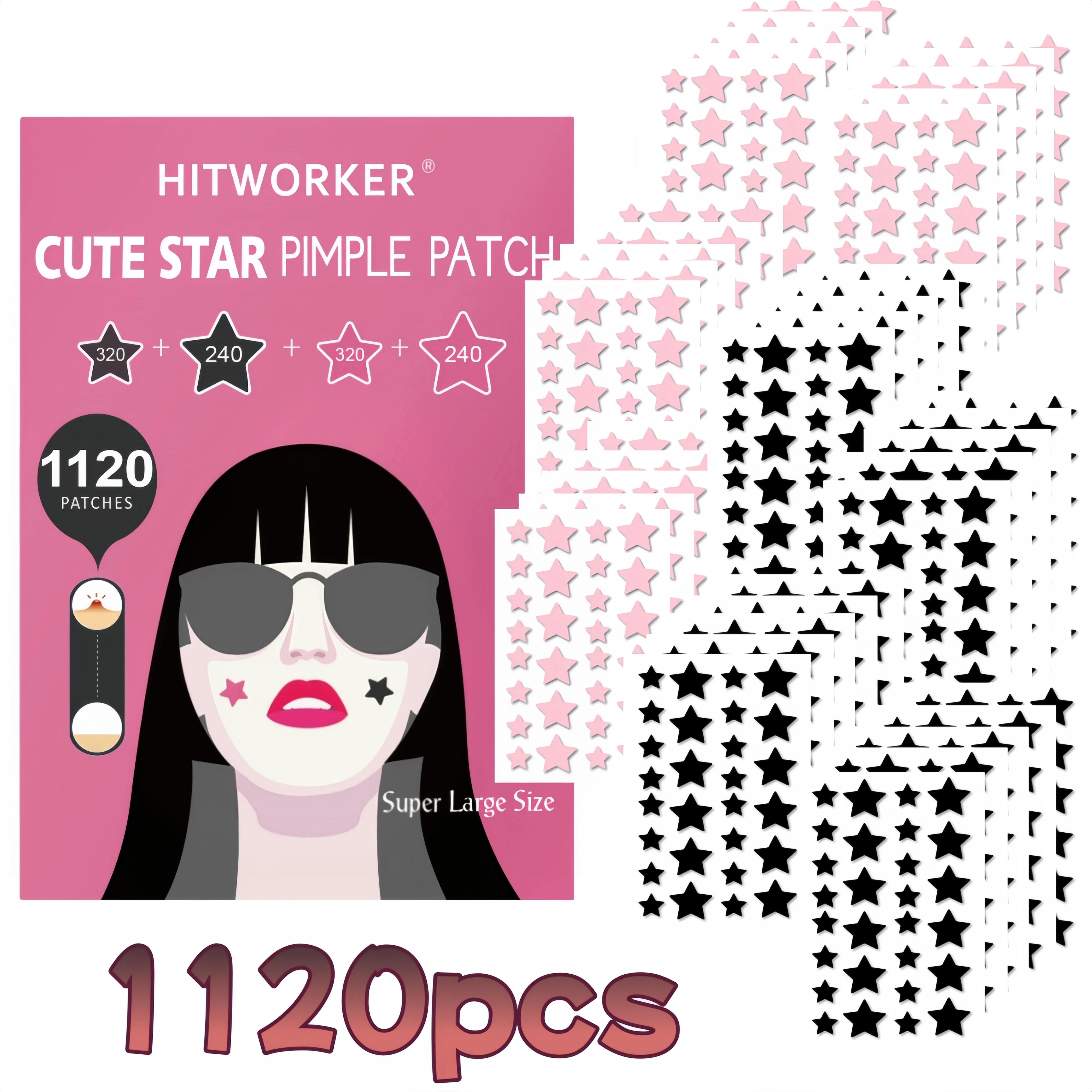 1120 star shaped acne patches per box, alcohol and fragrance free, gentle and effective for removing acne and blemishes