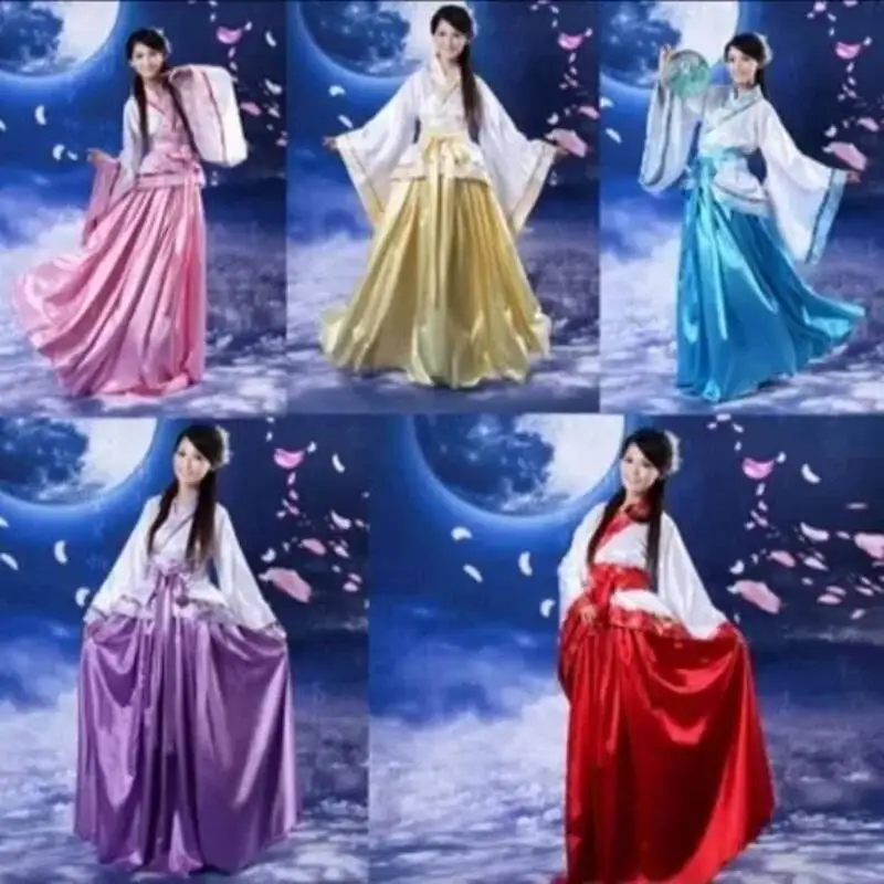 

Hanfu traditionnel de la dynastie des Prairies Tang pour femmes, vêtements de cosplay, robe vers le haut, rouge, blanc, jaune
