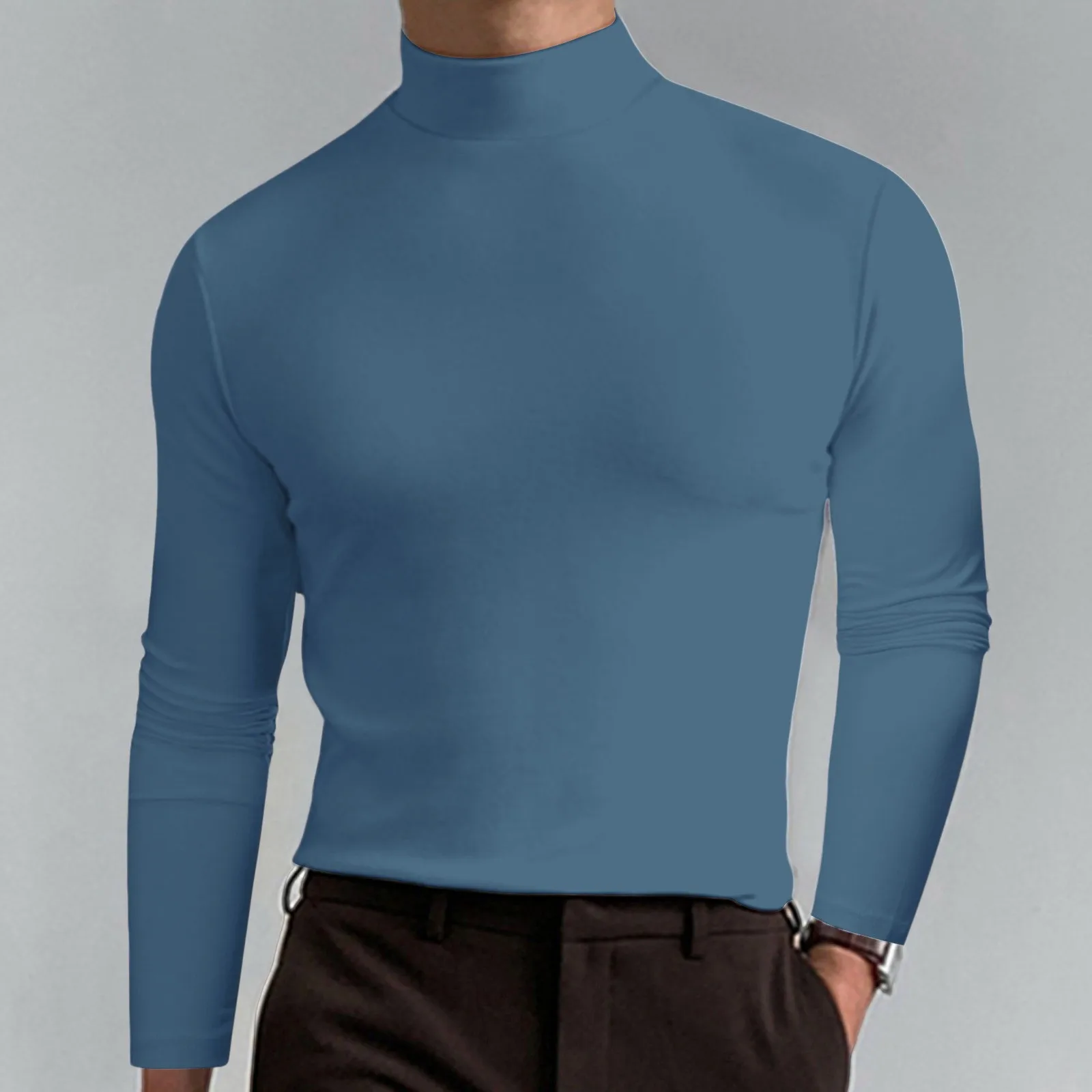 Basic Bottoming Top Men Turtleneck Long Sleeved Autumn Winter T Shirts Solid Color Casual Style Mens Sweatshirt Pack 2024