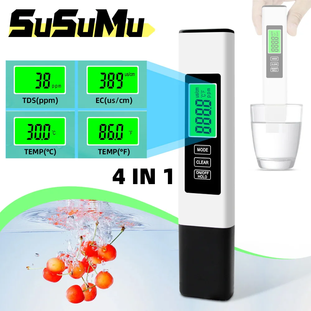 4 in 1 Water Quality Tester Digital LCD PH Meter Measuring Household Drinking  Quality TDS EC Meter Water Detection Instrument