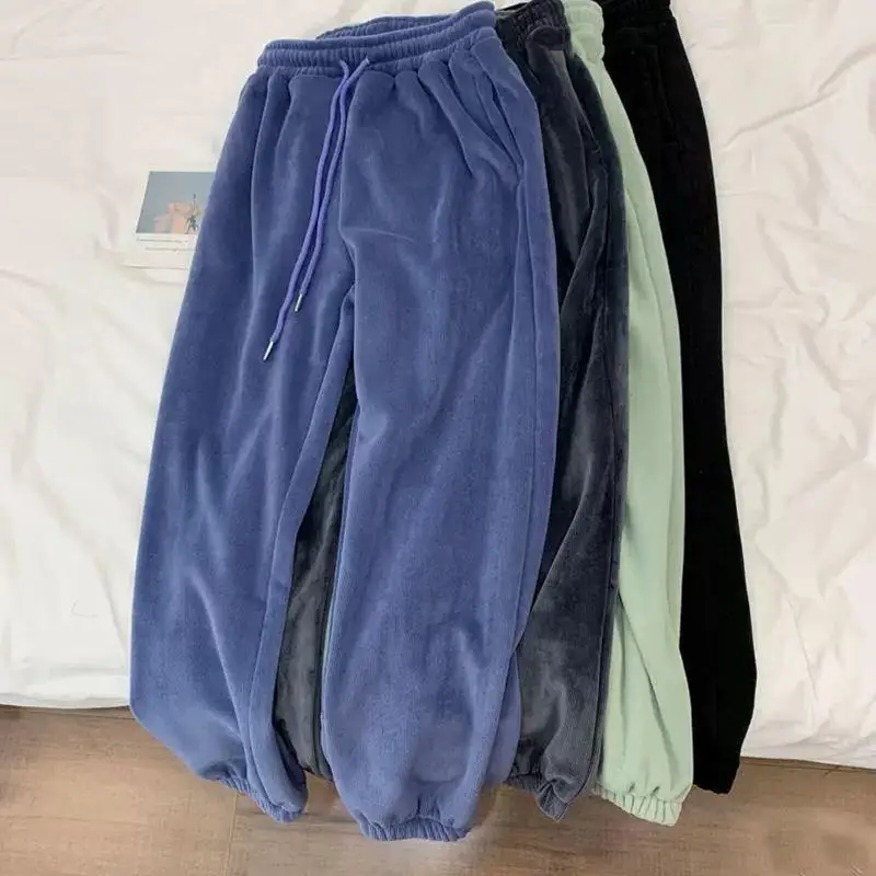 

Бархатные утолщенные повседневные спортивные брюки для женщин, широкие зимние брюки со свободными завязками, спальные брюки Harren