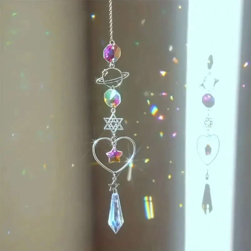 1Pc Galaxy Stars Moon Crystal Hanging Sun Light Catcher For Outdoor Garden Home Bedroom B & B Wall AB Colour Hanging Decoration
