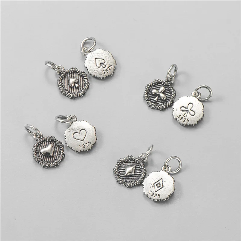 1pc 925 Sterling Silver Poker Symbols Round Charms 13x10.5mm Necklace Bracelets Silver Pendants DIY Jewelry Findings Women Men