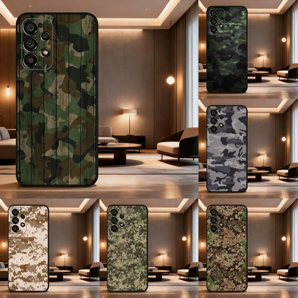 Military Pattern Camouflage Case For Samsung Galaxy A73,52,71,53,32,72,41,J7,22,Note,31,8,9,Soft Black Silicone Cover