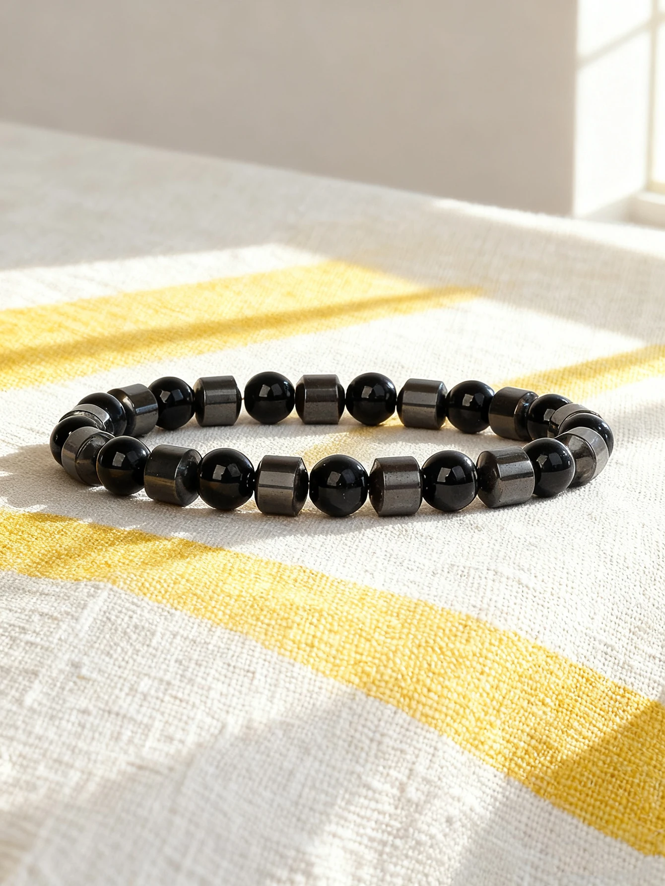 Natural Stone Beads Bracelet Cylinder Hematite Onyx Healing Reiki Charm Protection Grounding Strength Spiritual Fashion Jewelry