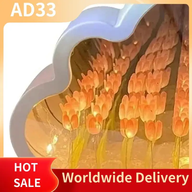 

Top Deals Handmade DIY Material Flower Night Light Cloud Tulip Home Decor Mirror Atmosphere Lamp Valentine's Day Birthday Gift