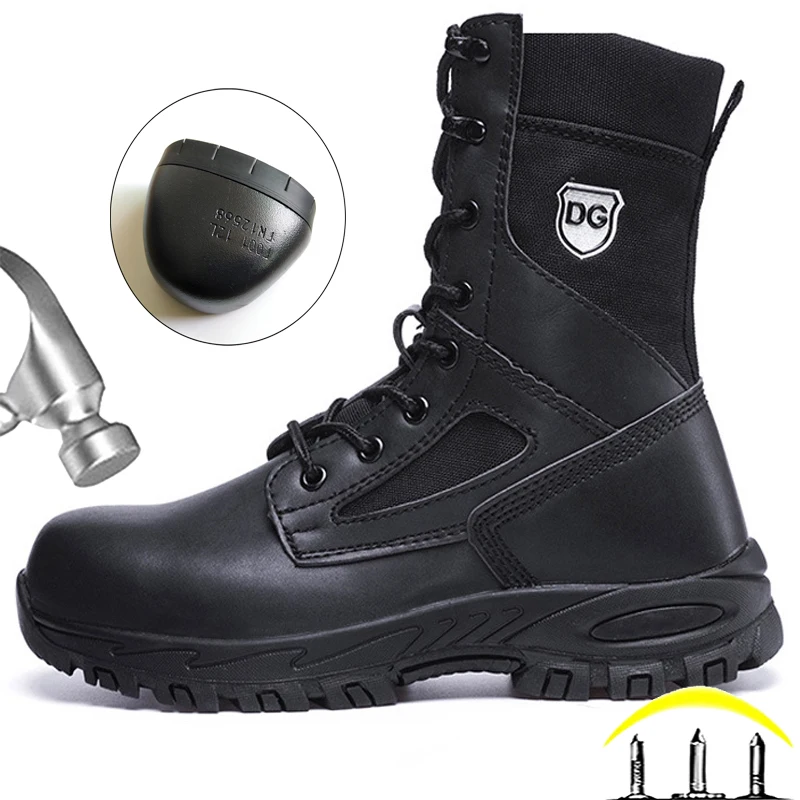 

Черные высокие кожаные ботинки, мужская неразрушимая обувь, рабочие ботинки с защитой от ударов и проколов, защитная обувь, мужские ботинки, защитная обувь