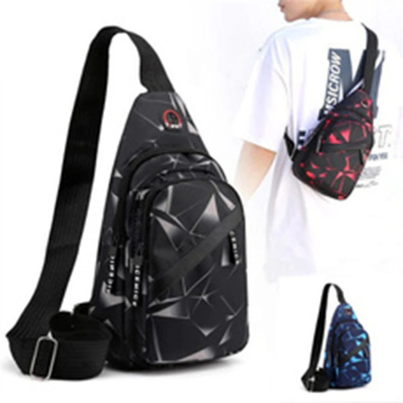 

Men's Chest Bag Geometric Pattern Oxford Cloth Adjustable Zipper Chest Bag Fashion Chest Bag With Earphone Hole