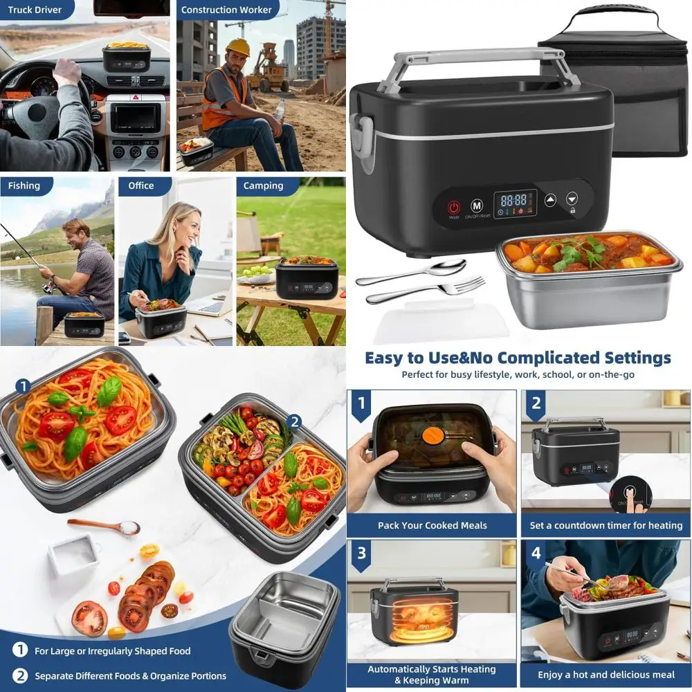 

Портативный электрический ланч-бокс на 5,1 куб. см с подогревом, перезаряжаемый, 24000 мАч, с термосумкой и столовыми приборами