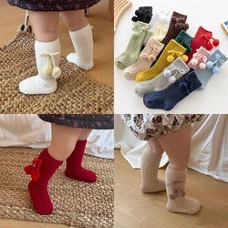 0-5Years Autumn Winter Girls Knee High Socks Cherry Ball Christmas Socks For Girl Infant Baby Cotton Sock Long Children Socks