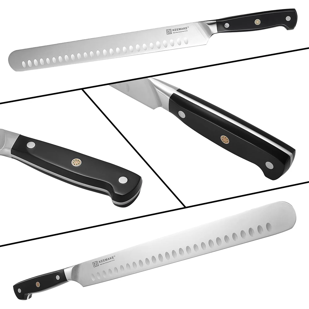 KEEMAKE Slicing Knife High Carbon Stainless Steel Ham Cutting Knife Ultra Sharp Brisket Knife Ergonomic Design Handle Grip