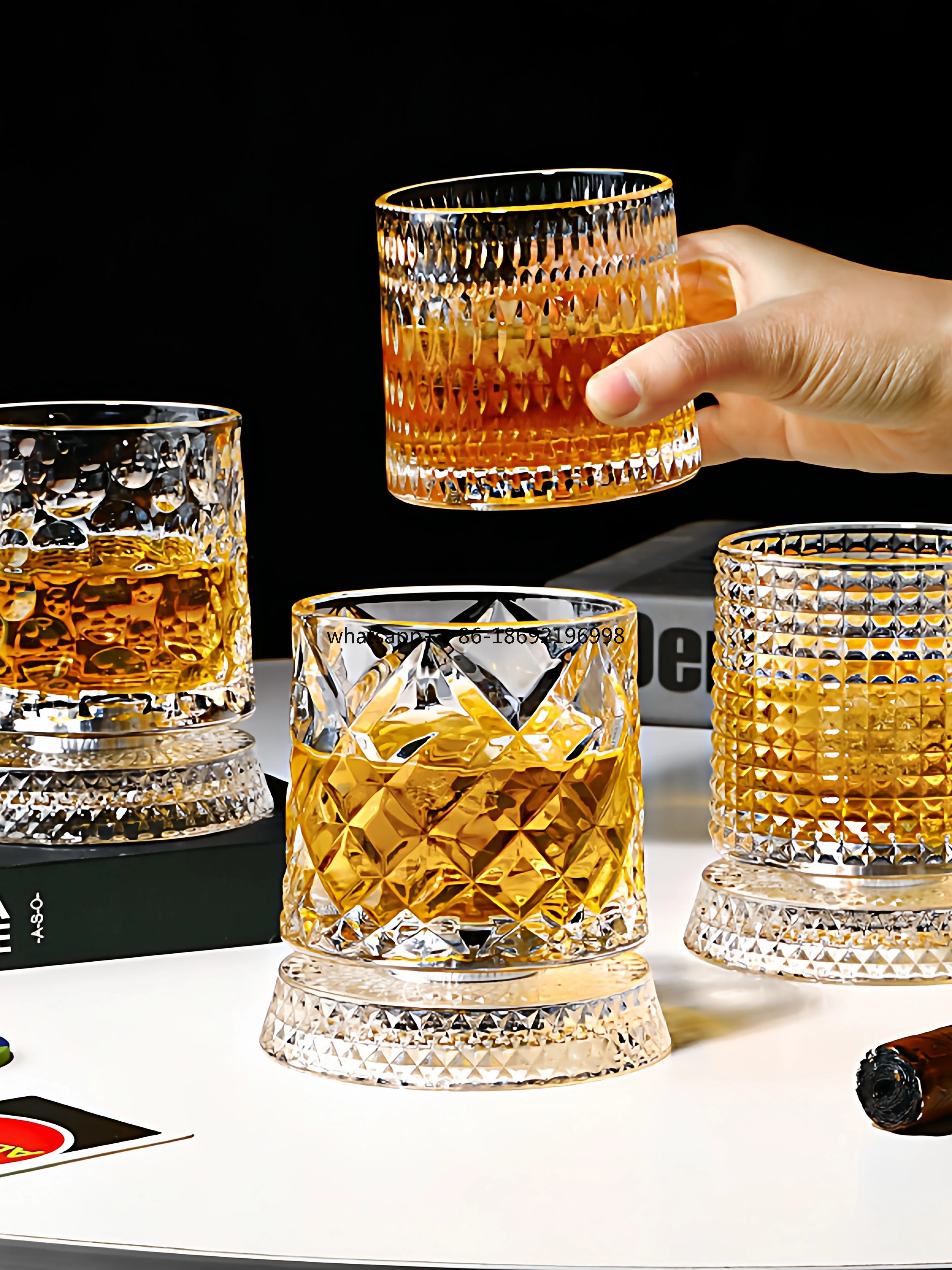 Creative Whiskey Glass Rotating Light Luxury Lead-free Glass Rotating Beer Foreign Wine Cup Spirits Cup Drinking