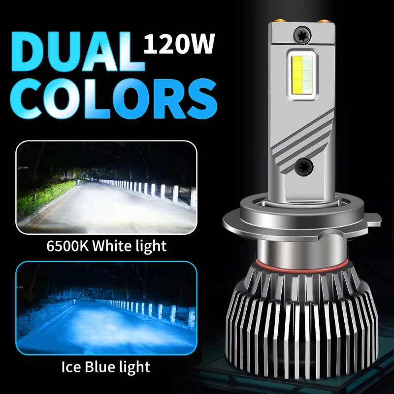 M6i 120W Two-color High-power White+ Ice Blue LED Headlight H11 White Light 9005 Double Copper Tube Psx24w Fog Lamp P13w 5202