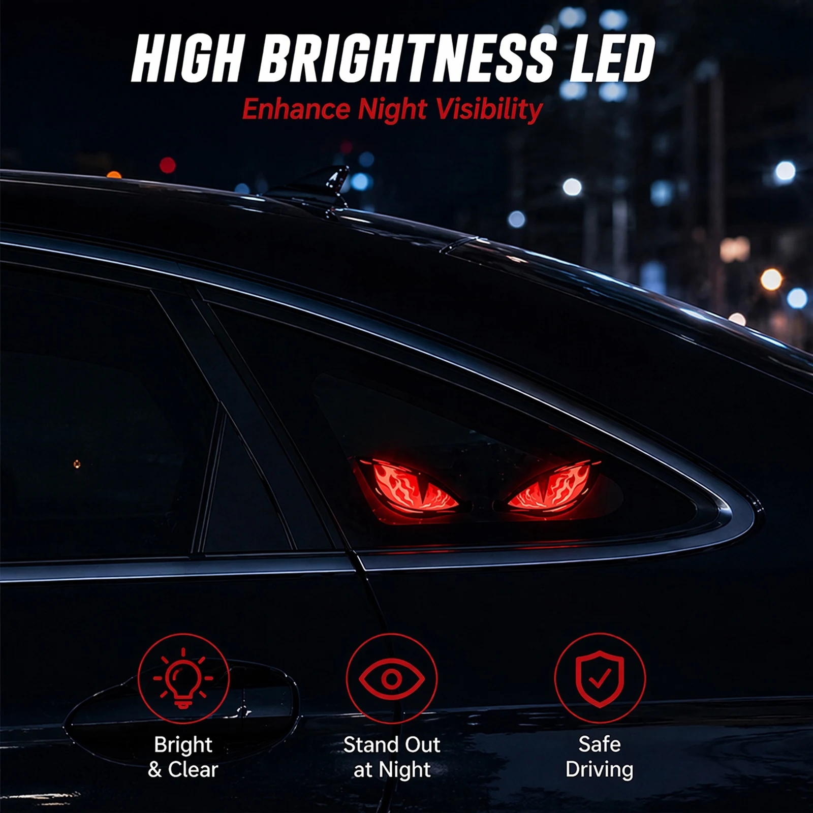Solar Powered LED Car Warning Light No Drill Animated Devil Eyes Light Solar and USB Powered Dynamic Windshield Ambient Lamp
