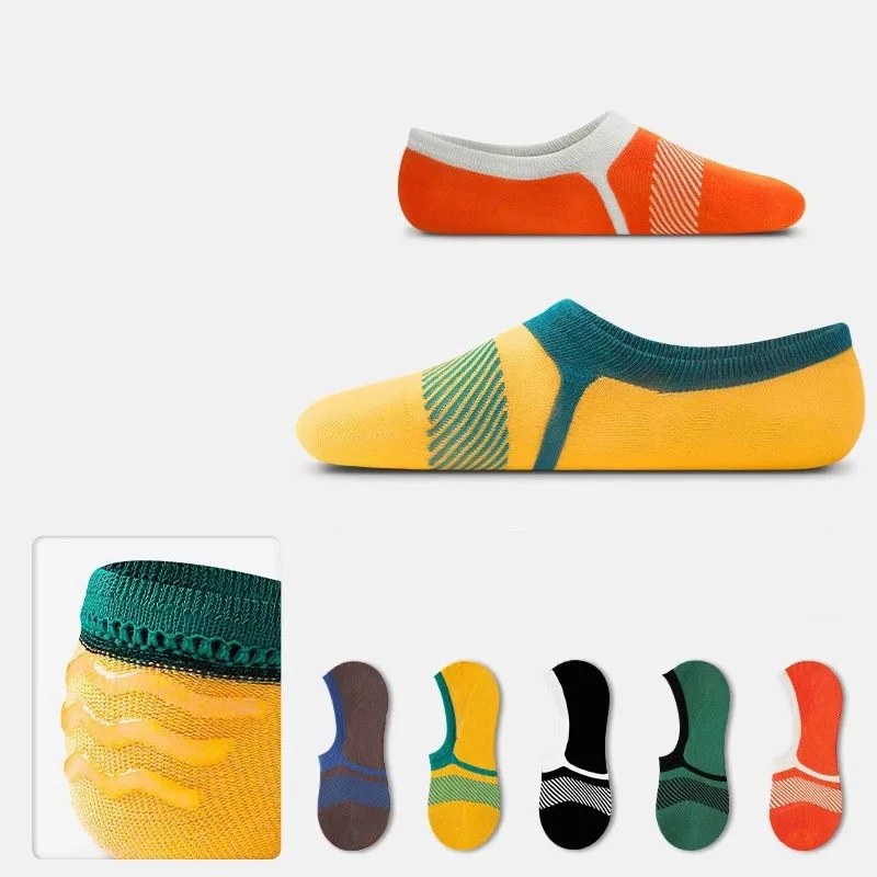 

CHAOZHU 5 Pairs Spring Summer colorful low cut Men's Invisible Socks Slicone Non Slip Cotton Socks For Male