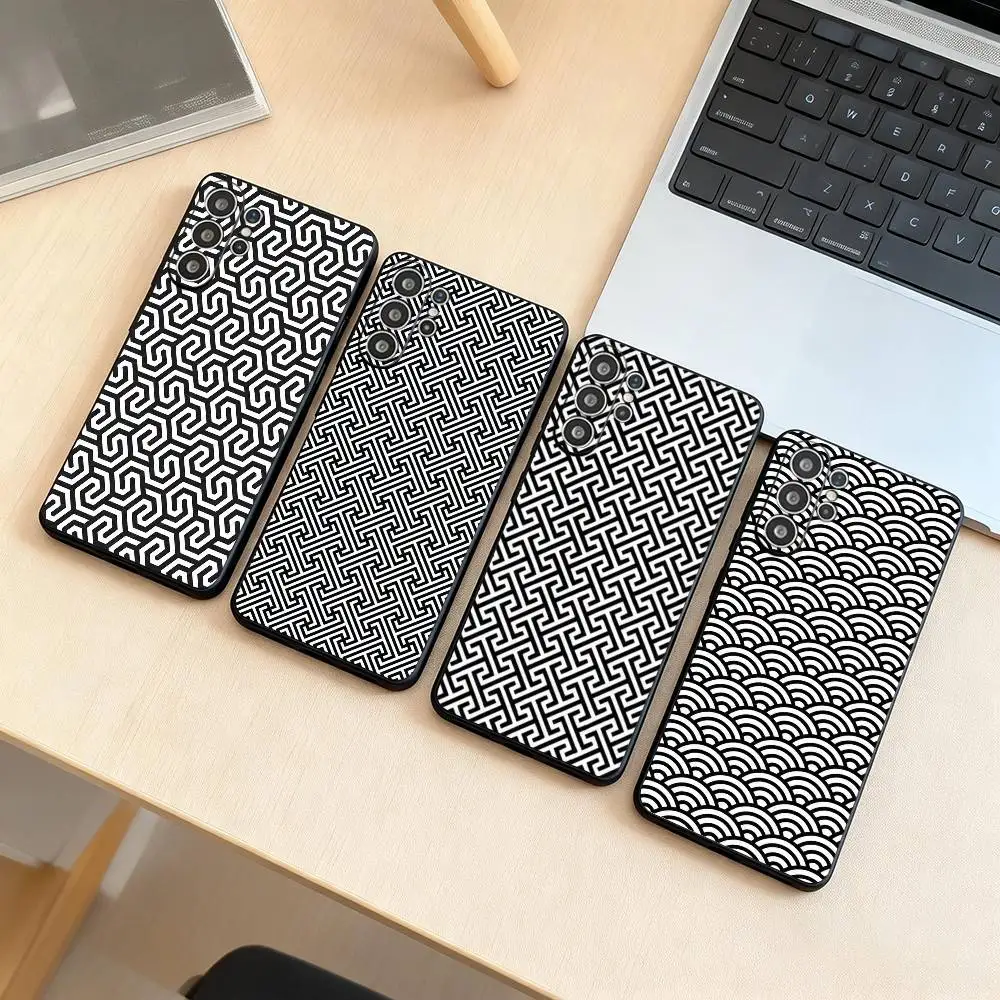G-Geometric P-Pattern  Phone Case Black Silicone Soft For Samsung S25,S24,S21,S22,S23,S30,Ultra,S20,Plus,Fe,Lite Gift