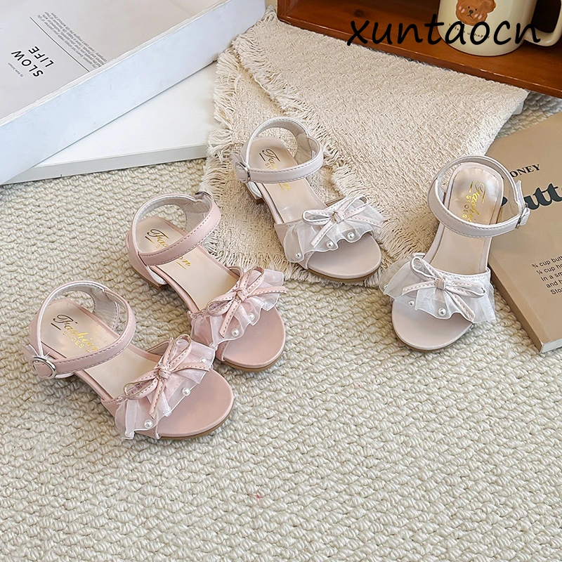 

Kids' Sweet Summer Heeled Sandals with Delicate Bow Trim Non-Slip Sole for Daily Wear Ideal for School Events and Casual Outings