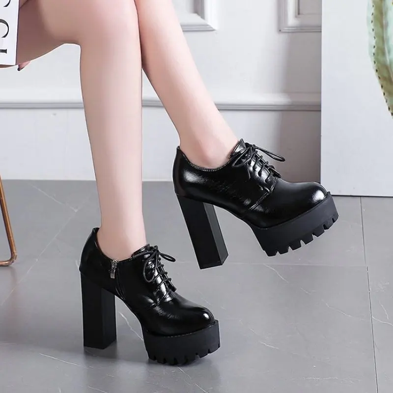 New Women Black White Ankle Boots Super High Heels Square Heels Boots Zip Insole Sexy Women Boots Verclo Fashion Spring and Fall