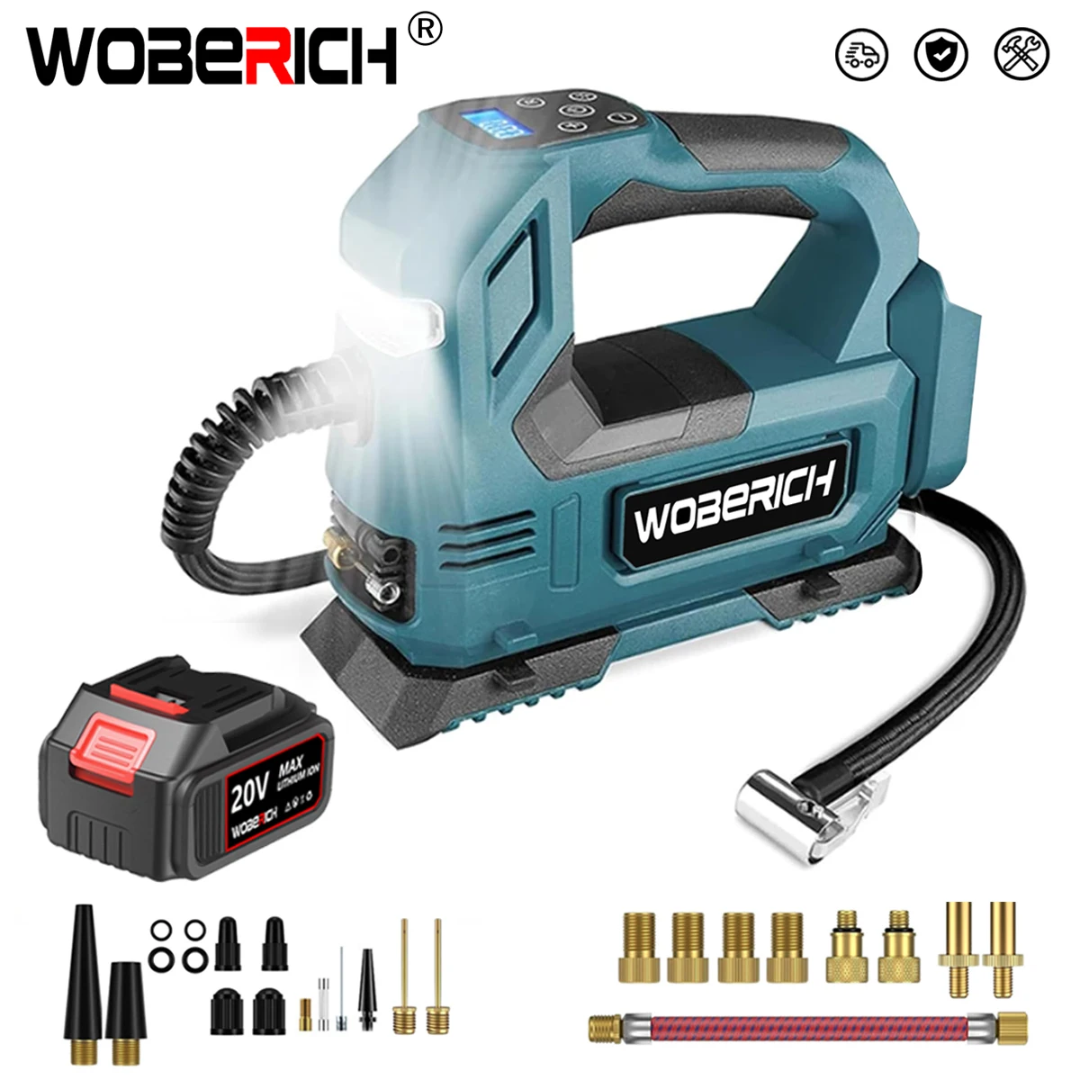 ポータブル自動コードレスインフレーター電動エアポンプ車のタイヤハンドヘルドエアコンプレッサー用マキタ18Vバッテリーピン