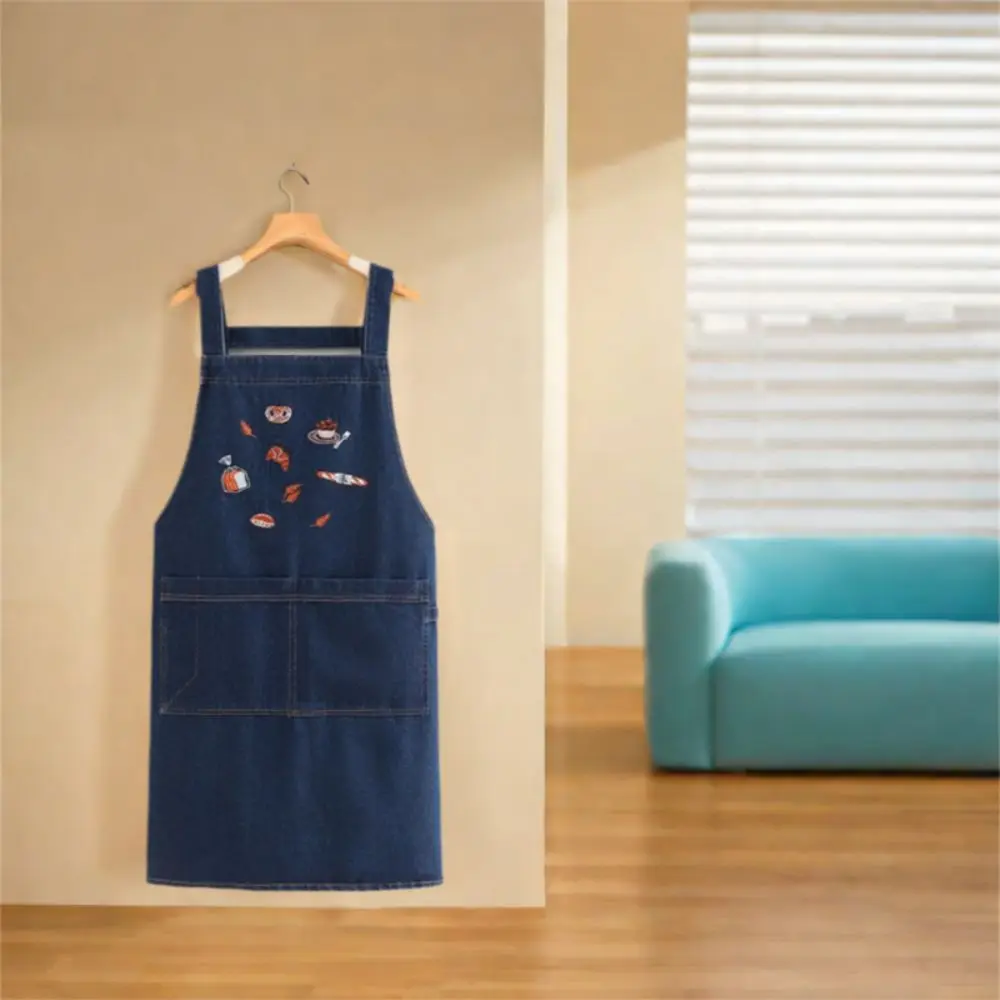Langlebige, modische Cowboy-Schürze, Antifouling, künstlerisches Design, Retro-Schürze mit Tasche, weiche koreanische Arbeitskleidung, Schürze für die Küche