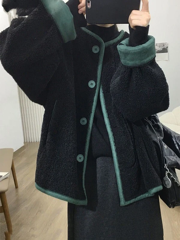 

Женская зимняя теплая куртка большого размера из овечьего вельвета с длинными рукавами, свободного кроя, удобная повседневная верхняя одежда для фигуры типа «груша»