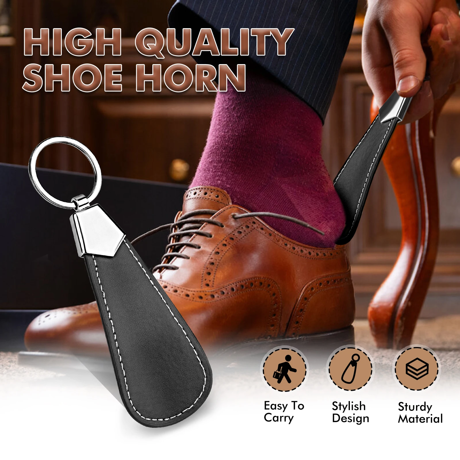 

Мини-рожок для обуви 10 см, металлический прочный, из нержавеющей стали, искусственная кожа, портативный модный рожок для обуви, аксессуары, брелок для ключей, легко носить с собой, черный цвет