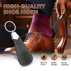10cm Mini Shoehorn Metal Durable Stainless Steel Faux Leather Portable Fashion Shoe Horns Accessories Key Ring Easy Carry Black
