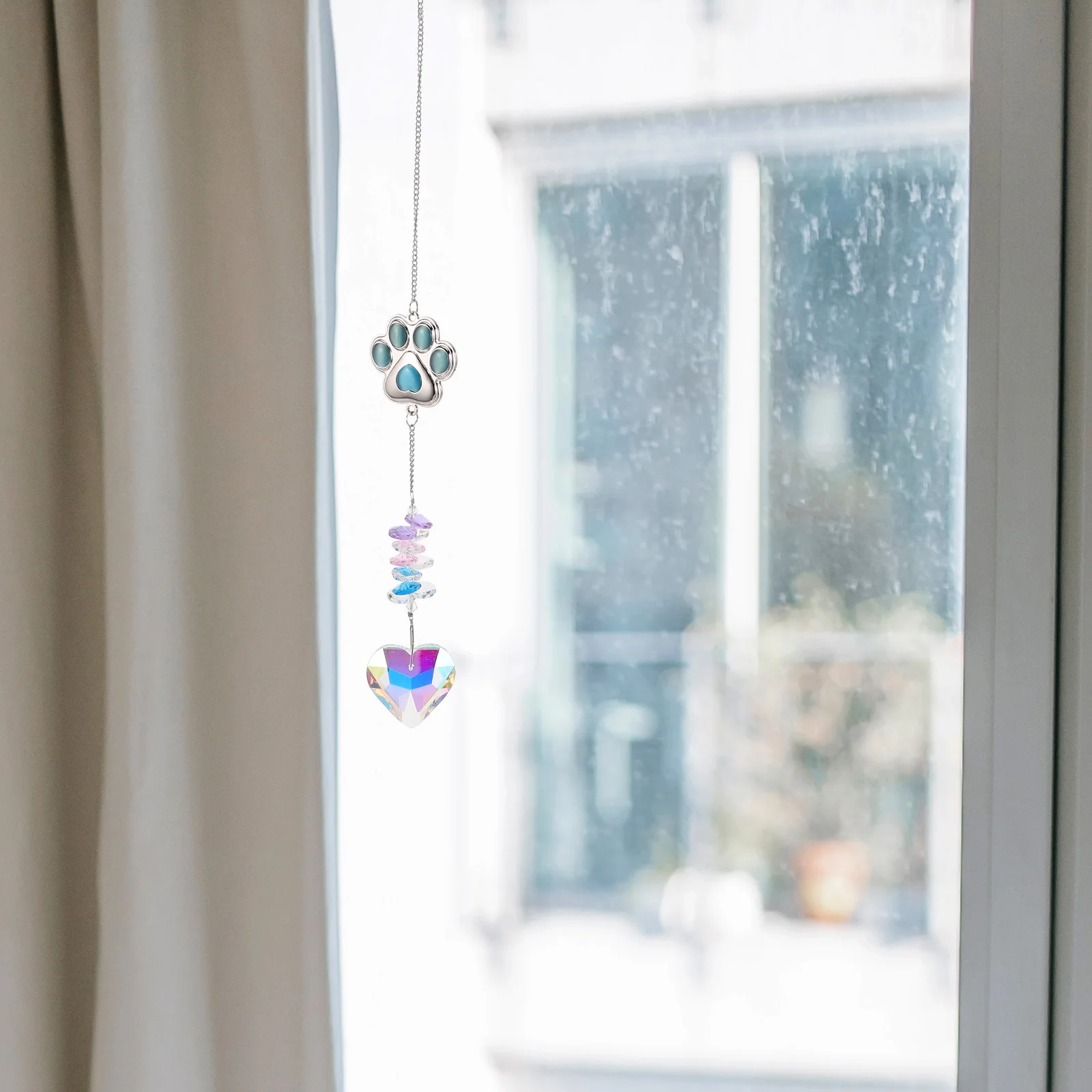 

Paw Print Wind Chimes Crystal Sun Catcher Hanging Ornament Metal Dog Paw Decor Garden Patio Porch Light Diffuser Uv Protection