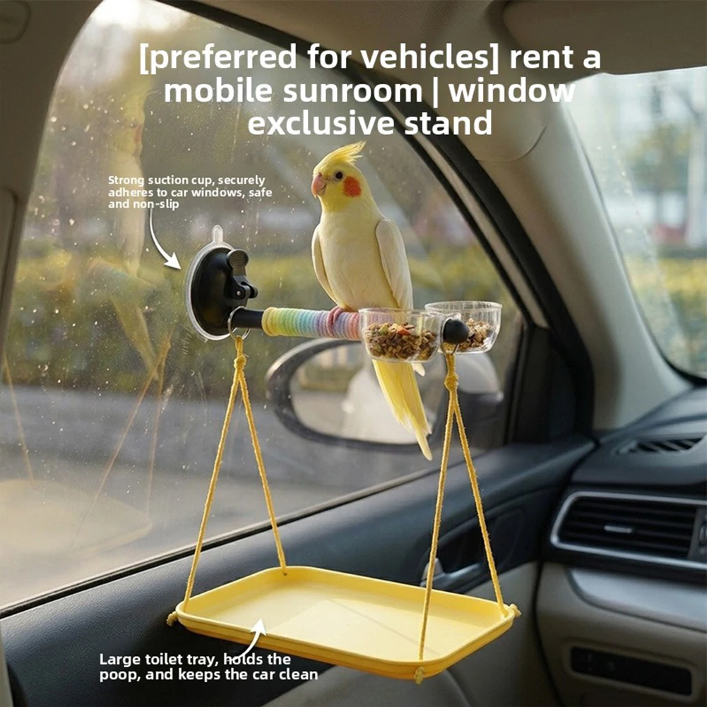 Portable Parrots Birds Training Stand,Birds Food Waste Catchers Tray With Suction Cups,Integrated Tray Keeps Floors Clean
