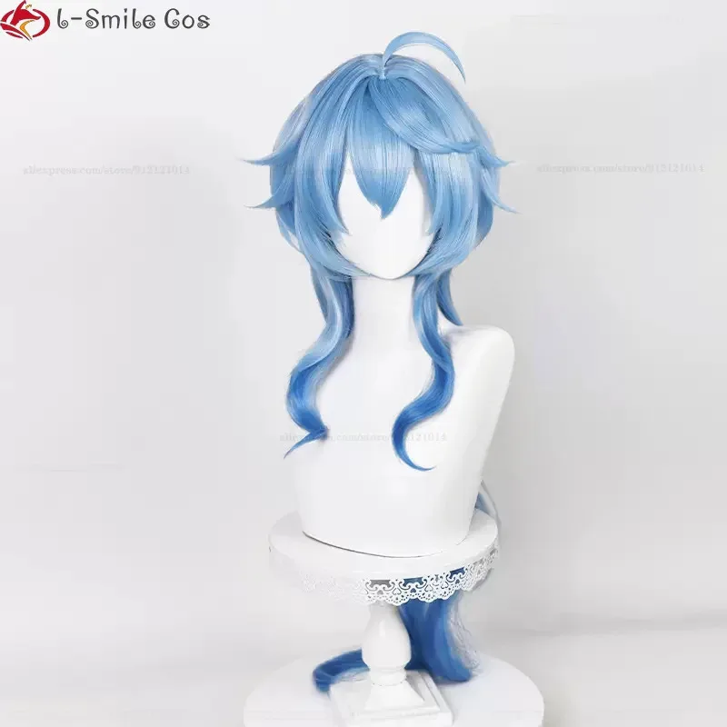 

ss13New Cosplay Ganyu 95cm Long Blue Gradient With Bangs Trimmed Heat Resistant Hair Cute Wigs + Wig Cap