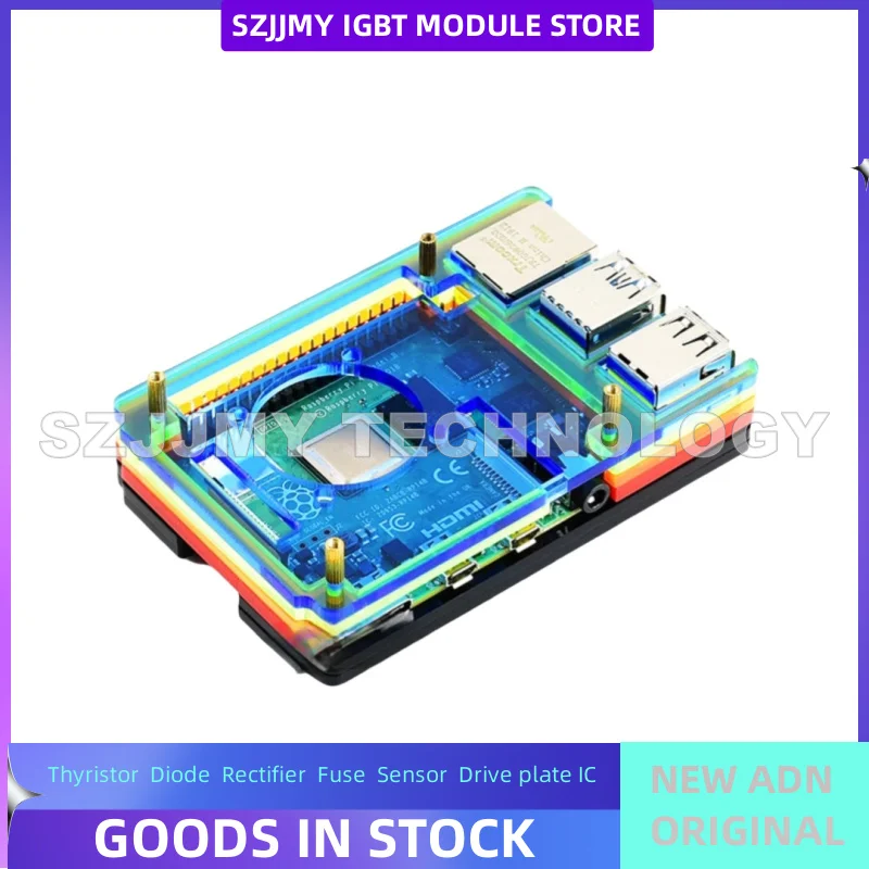 Raspberry Pi 4th Generation B Rainbow/Black and White Acrylic Case with Cooling Fan for External Connection