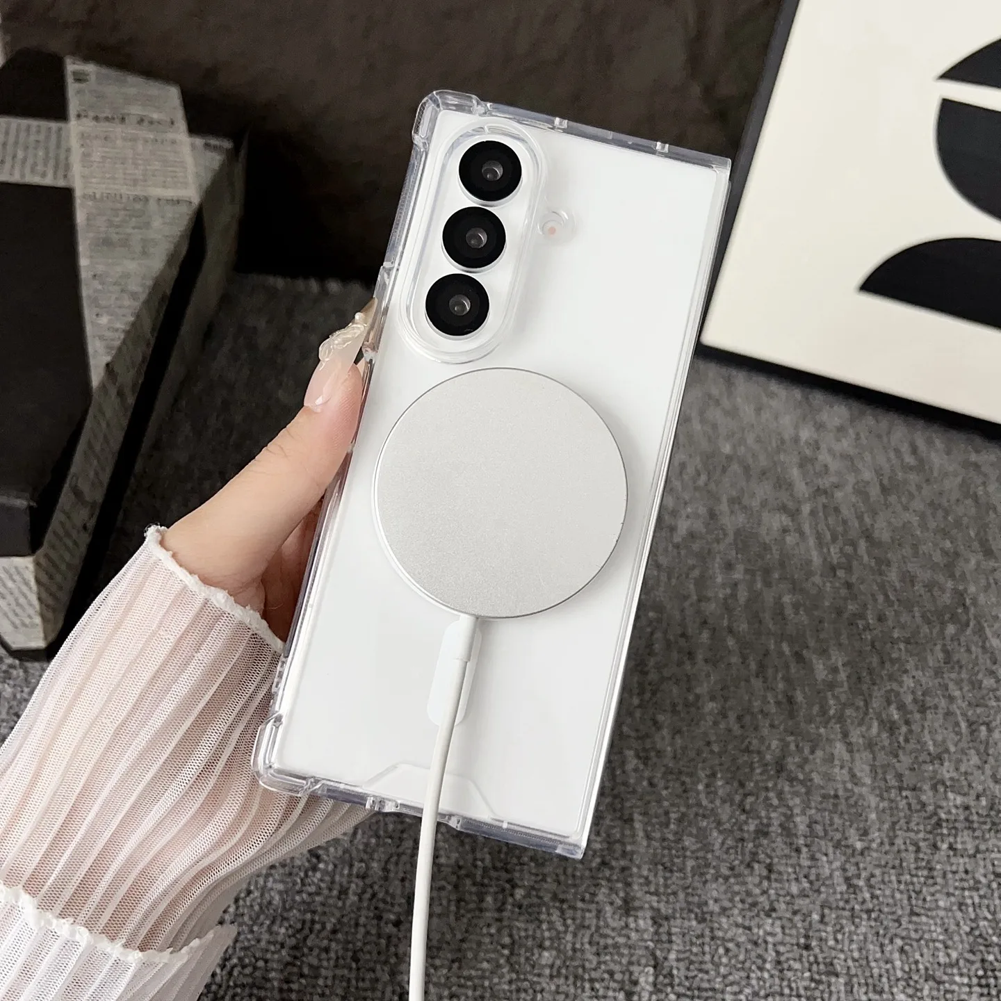 حافظة لهاتف Z Fold7 PC حافظة هاتف مغناطيسية شفافة لهاتف سامسونج جالاكسي Z Fold 7 6 5 4 3 Fold6 Magsafe غطاء شحن حماية وسادة هوائية #3