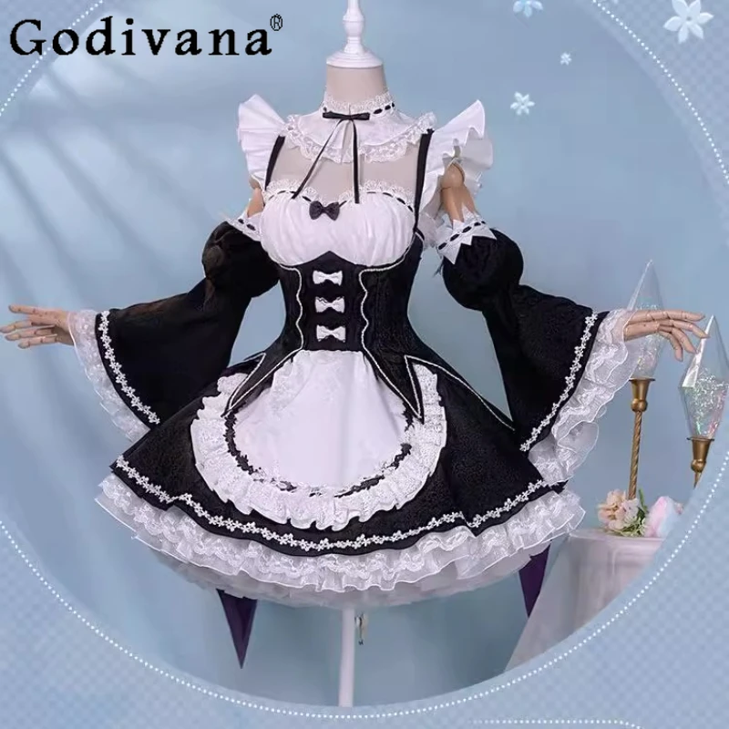 

Women Gorgeous Full Dress Set Anime Hajimeru Isekai Seikatsu Rem Maid Dress Female Summer Kara Cosplay Costumes Dress