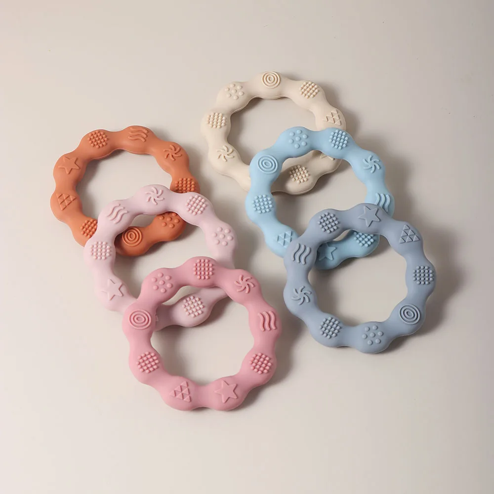 Cute Baby silicone ring teether Baby oral care teething toy Food Grade Safe Silicone Toothbrush Teether Toy