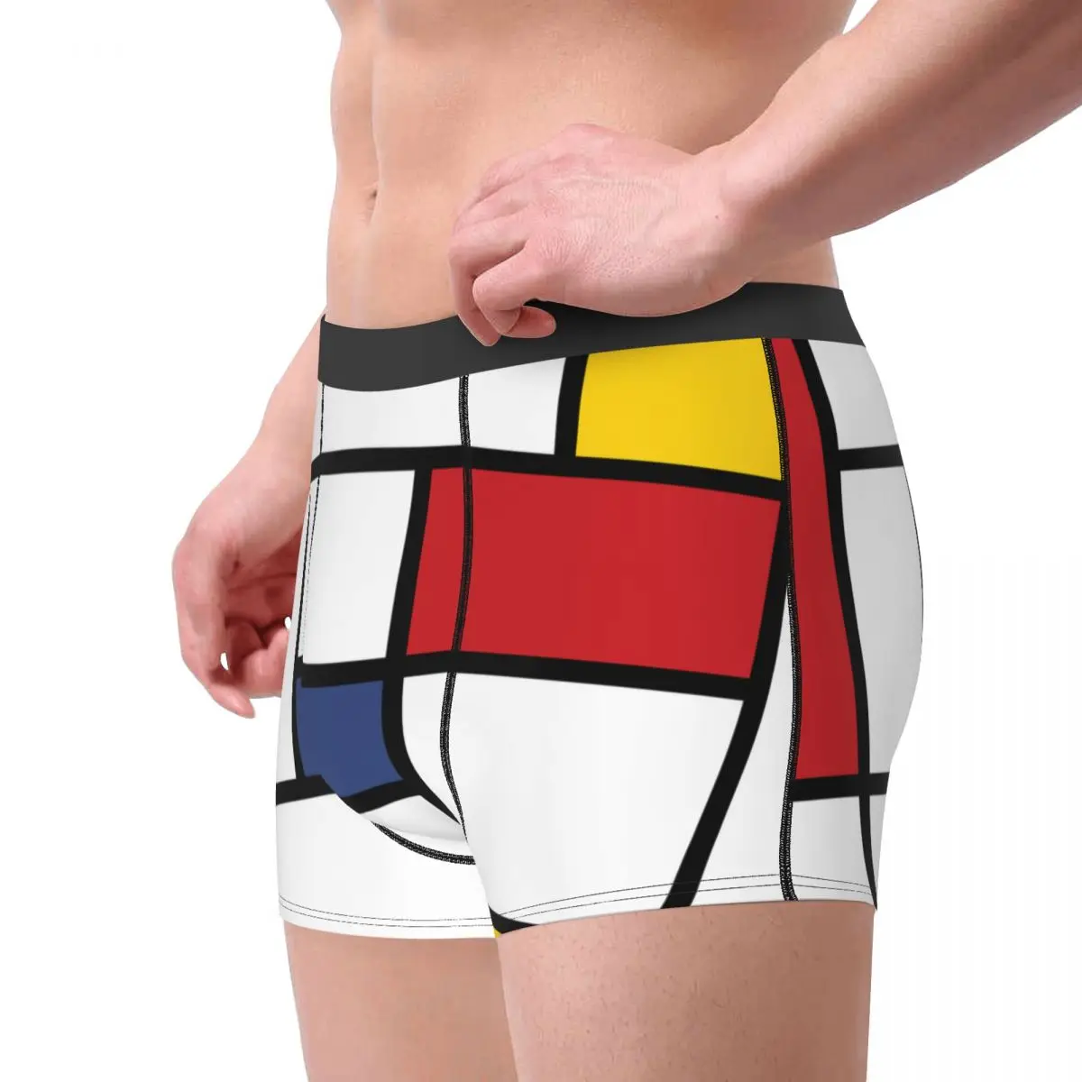 Colorful Rectangles Mondrian Style Men Underwear Red Yellow Blue Boxer Shorts Panties Funny Mid Waist Underpants for Homme