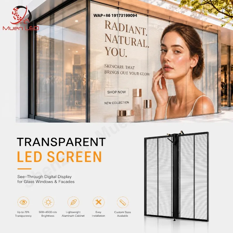 AT3.91 Outdoor Waterproof Transparent LED Screen High Brightness Through Display for Glass Window Advertising