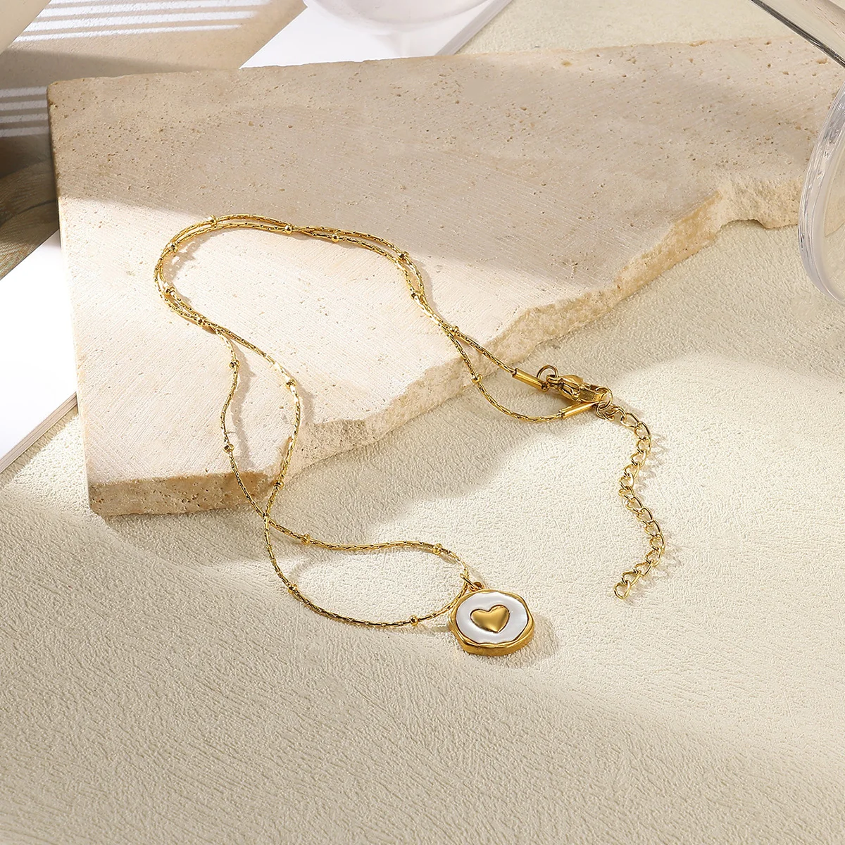 White Enamel Heart Pendant Necklace for Women Beads Chain Charm Necklaces 2025 Trend Gold Color Stainless Steel Jewelry collar