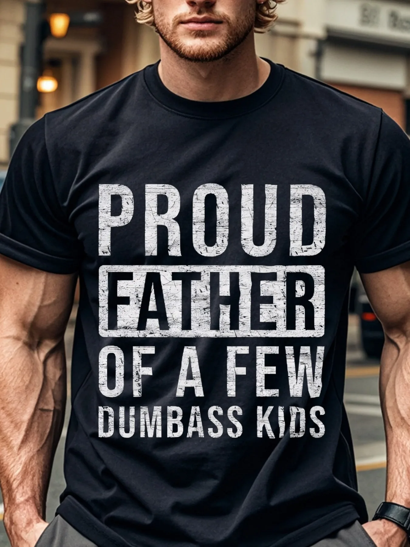 

Футболка с забавным папой «Проud Father of a Few Fools для молодых мужчин — удобная посадка с круглым вырезом, впитывающая влагу, супермягкий хлопок,
