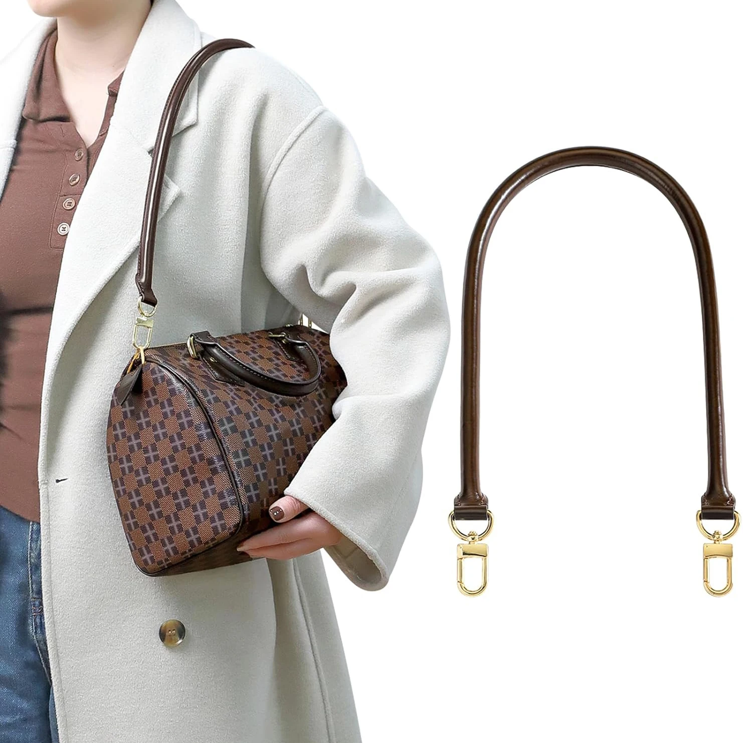 70cm 100% Genuine Vachetta Leather Shoulder Short Strap Replacement Fit for Graceful Damier Speedy25 30 35 Bag