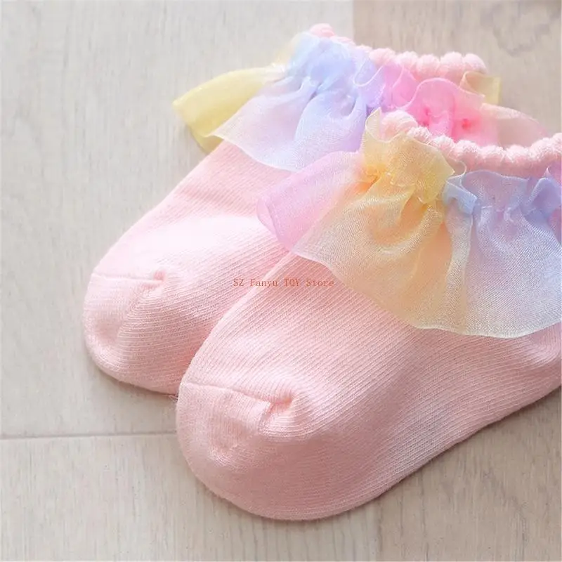 

96GC AntiSlip Ruffle Socks Lace Trim Socks Unisex Ankle Socks Children Spring Socks