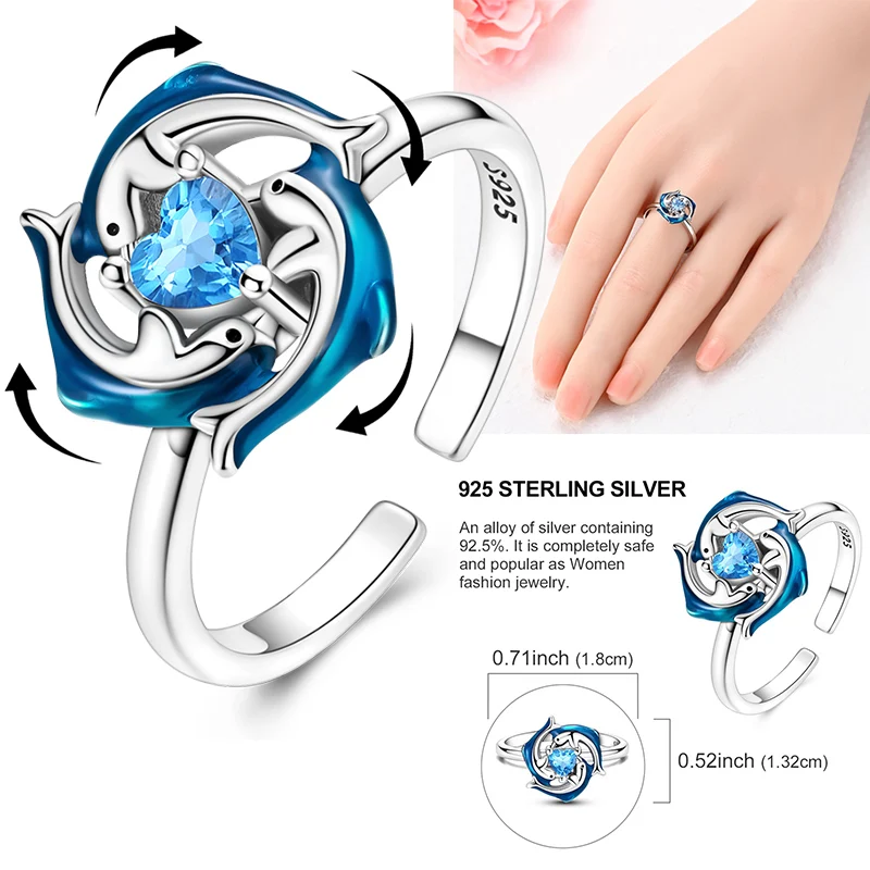 New Women Adjustable Ring 925 Sterling Silver Rotating Star And Moon Adjustable CZ Ring for Women Wedding Birthday Jewelry Gift