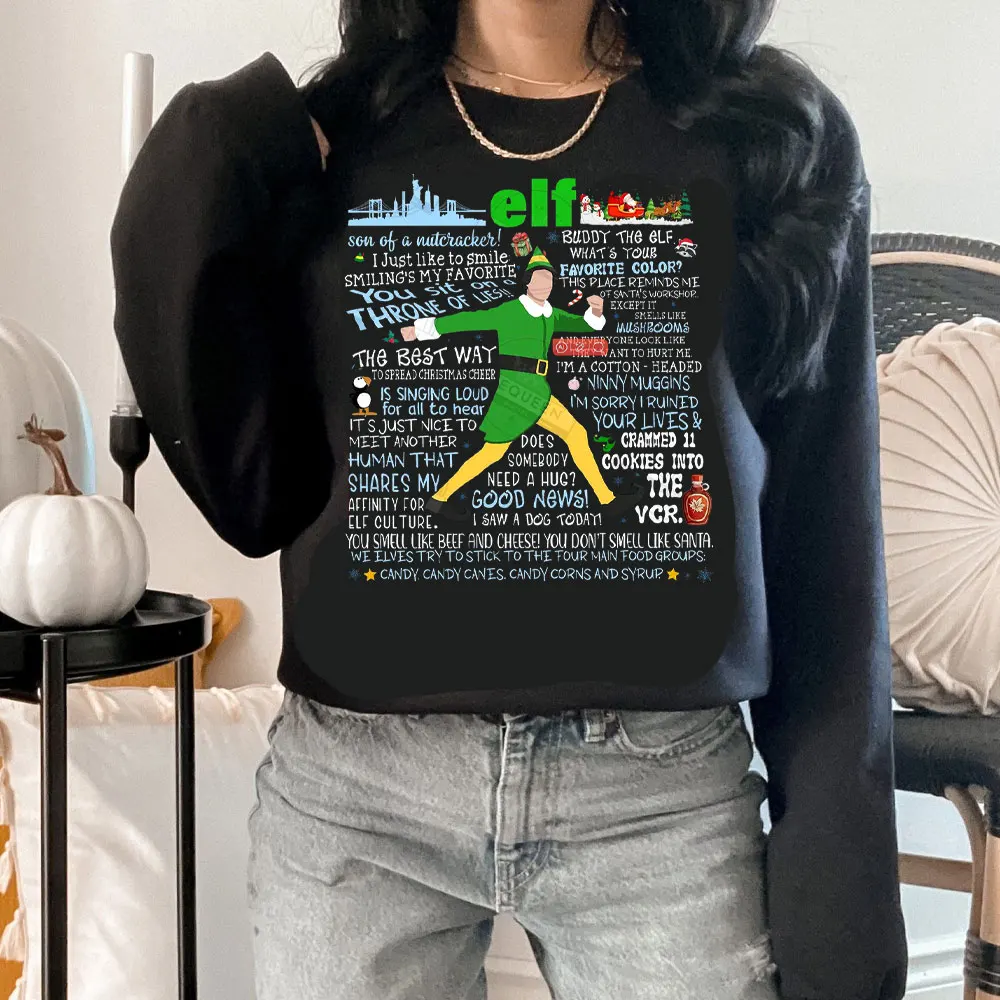 Elf Funny Graphic Tops Christmas Buddy Vintage Elf Movie Pair Christmas Holiday Autumn Pullovers Aesthetic Y2k Clothes Men lady