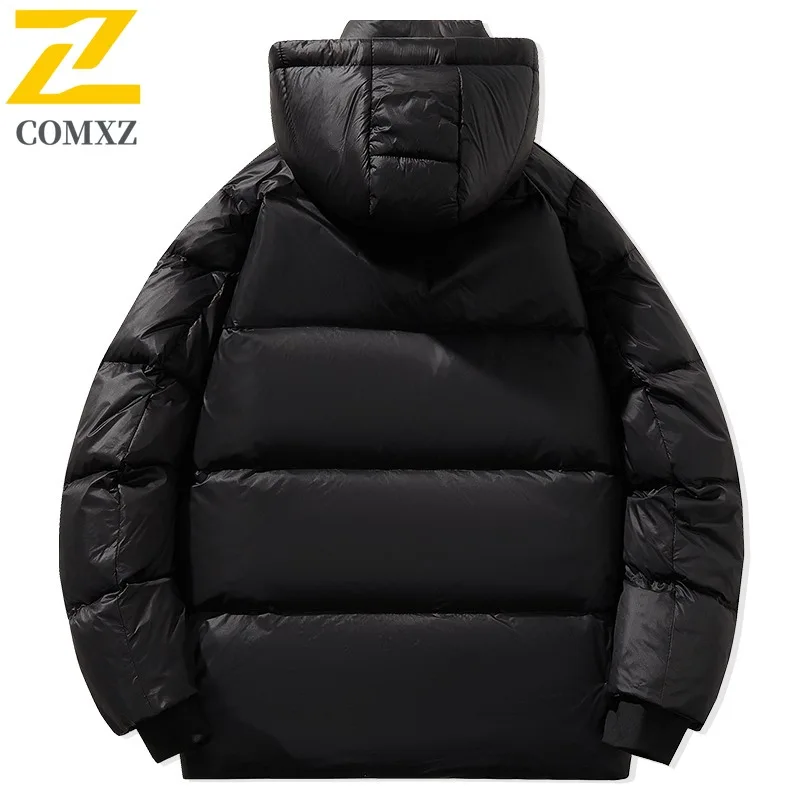COMXZ Luxurious Men Puffer Coat Hooded Collar Outdoor Adventure Windproof Filler Down Daily Wear Style Lightweight Winter Coat