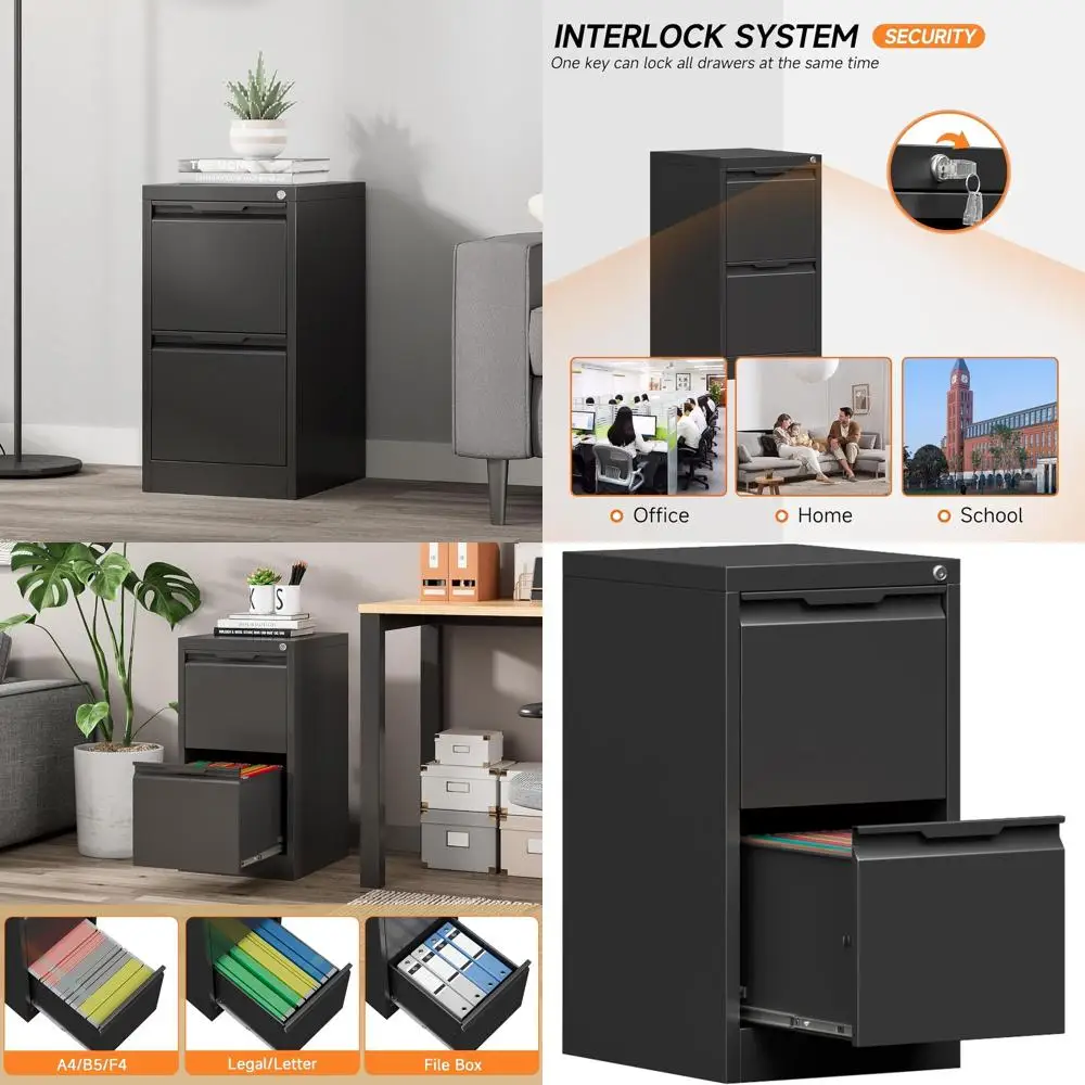 

Secure 2-Drawer Metal File Cabinet for Home Office, A4/F4/Legal/Letter, Black, Lockable
